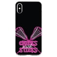 thumbnail image 1 of DistinctInk Clear Shockproof Hybrid Case for iPhone XR (6.1" Screen) - TPU Bumper, Acrylic Back, Tempered Glass Screen Protector - Hot Pink Lacrosse - Chicks with Sticks, 1 of 5