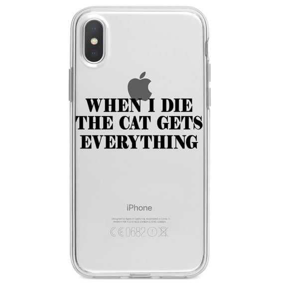 DistinctInk Clear Shockproof Hybrid Case for iPhone XR (6.1" Screen) - TPU Bumper Acrylic Back Tempered Glass Screen Protector - When I Die The Cat Gets Everything