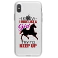 thumbnail image 1 of DistinctInk Clear Shockproof Hybrid Case for iPhone XR (6.1" Screen) - TPU Bumper Acrylic Back Tempered Glass Screen Protector - I Ride Like A Girl - Try To Keep Up - Horse, 1 of 5