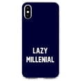 thumbnail image 1 of DistinctInk Clear Shockproof Hybrid Case for iPhone XR (6.1" Screen) - TPU Bumper, Acrylic Back, Tempered Glass Screen Protector - Lazy Millenial - Navy & White, 1 of 5