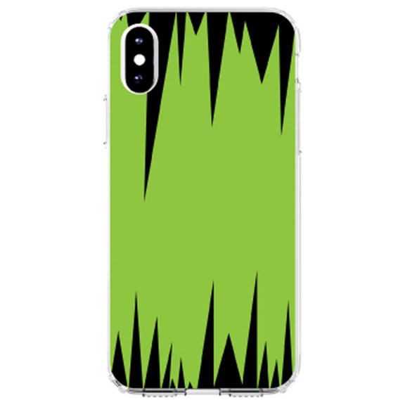 DistinctInk Clear Shockproof Hybrid Case for iPhone XR (6.1" Screen) - TPU Bumper, Acrylic Back, Tempered Glass Screen Protector - Lime Green Black Spikes