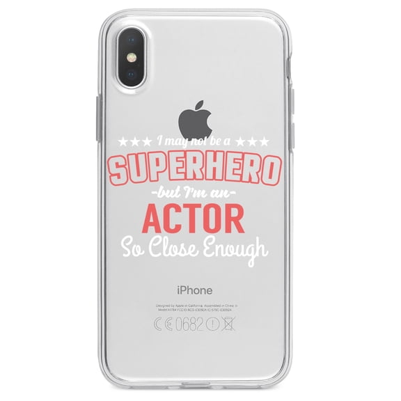 DistinctInk Clear Shockproof Hybrid Case for iPhone XR (6.1" Screen) - TPU Bumper Acrylic Back Tempered Glass Screen Protector - May Not Be A Superhero But I'm An Actor