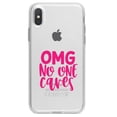 thumbnail image 1 of DistinctInk Clear Shockproof Hybrid Case for iPhone XR (6.1" Screen) - TPU Bumper Acrylic Back Tempered Glass Screen Protector - OMG No One Cares - Hot Pink, 1 of 5