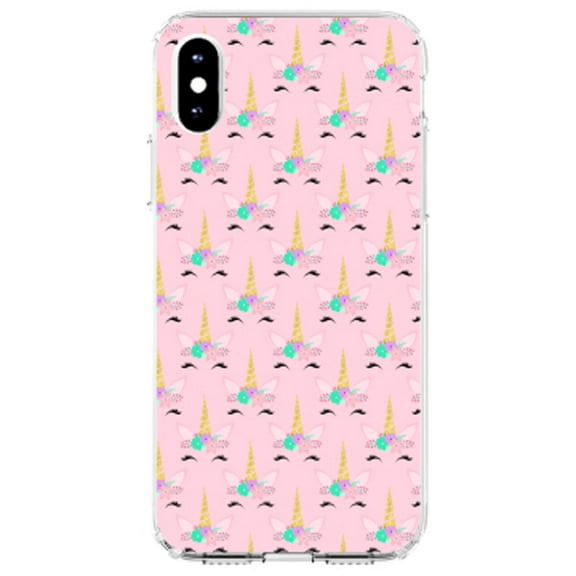 DistinctInk Clear Shockproof Hybrid Case for iPhone XR (6.1" Screen) - TPU Bumper, Acrylic Back, Tempered Glass Screen Protector - Pastel Unicorn Pattern - Pink Purple Black
