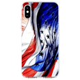 thumbnail image 1 of DistinctInk Clear Shockproof Hybrid Case for iPhone XR (6.1" Screen) - TPU Bumper, Acrylic Back, Tempered Glass Screen Protector - Red White Blue United States Flag Waving - of America, 1 of 5