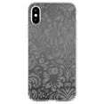 thumbnail image 1 of DistinctInk Clear Shockproof Hybrid Case for iPhone XR (6.1" Screen) - TPU Bumper, Acrylic Back, Tempered Glass Screen Protector - Shades of Grey Floral Pattern, 1 of 5