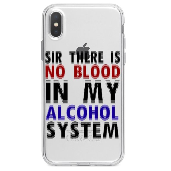 DistinctInk Clear Shockproof Hybrid Case for iPhone XR (6.1" Screen) - TPU Bumper Acrylic Back Tempered Glass Screen Protector - Sir There is Blood in My Alcohol System