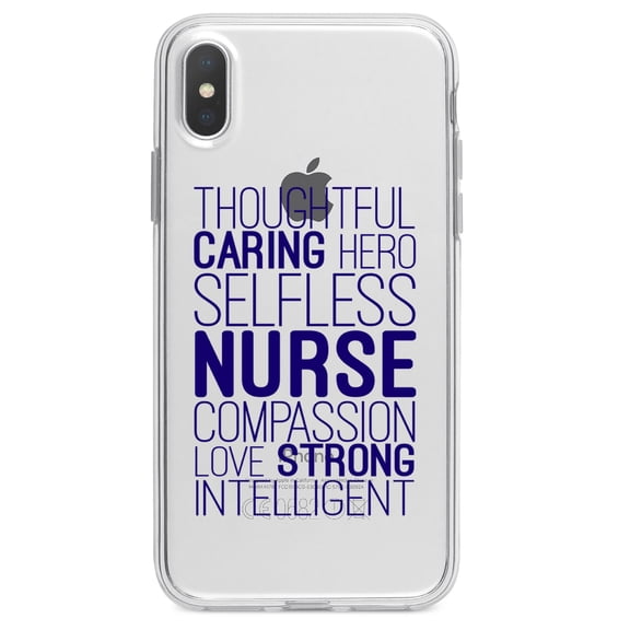 DistinctInk Clear Shockproof Hybrid Case for iPhone XR (6.1" Screen) - TPU Bumper Acrylic Back Tempered Glass Screen Protector - Thoughtful Caring Hero Selfless Nurse