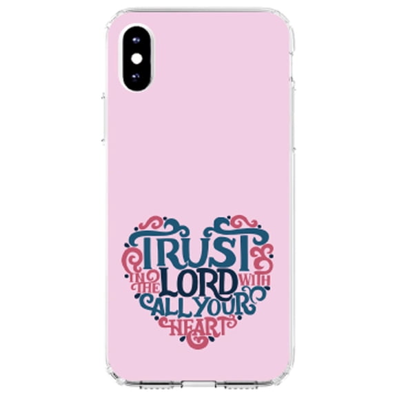 DistinctInk Clear Shockproof Hybrid Case for iPhone XR (6.1" Screen) - TPU Bumper, Acrylic Back, Tempered Glass Screen Protector - Trust In The Lord With All Your Heart