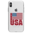 thumbnail image 1 of DistinctInk Clear Shockproof Hybrid Case for iPhone XR (6.1" Screen) - TPU Bumper Acrylic Back Tempered Glass Screen Protector - USA Flag Banner Red White & Blue, 1 of 5
