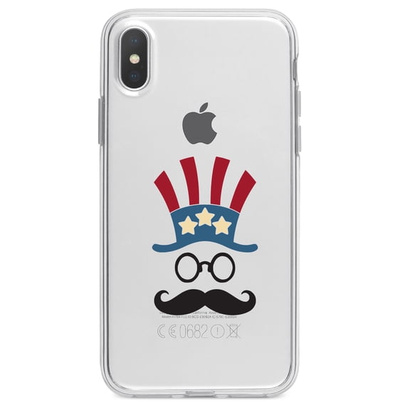 DistinctInk Clear Shockproof Hybrid Case for iPhone XR (6.1" Screen) - TPU Bumper Acrylic Back Tempered Glass Screen Protector - Uncle Sam Cartoon USA Patriotic