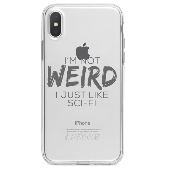 DistinctInk Clear Shockproof Hybrid Case for iPhone XR (6.1" Screen) - TPU Bumper Acrylic Back Tempered Glass Screen Protector - I'm Not Weird, I Just Like Sci-Fi
