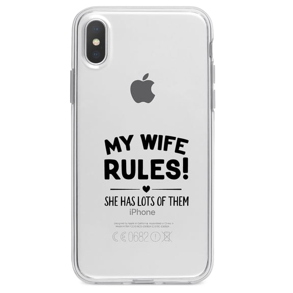 DistinctInk Clear Shockproof Hybrid Case for iPhone XR (6.1" Screen) - TPU Bumper Acrylic Back Tempered Glass Screen Protector - My Wife Rules! She Has Lots of Them
