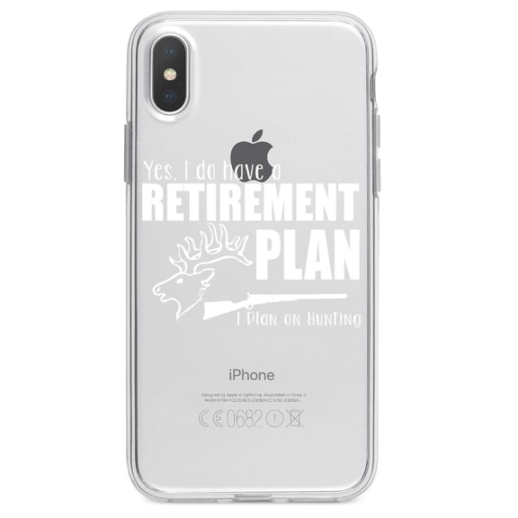 DistinctInk Clear Shockproof Hybrid Case for iPhone XR (6.1" Screen) - TPU Bumper Acrylic Back Tempered Glass Screen Protector - Yes I Do Have a Retirement Plan - Hunting