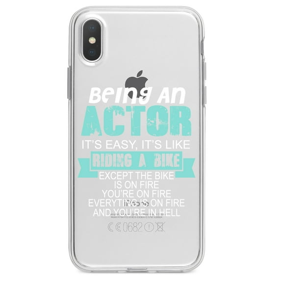 DistinctInk Clear Shockproof Hybrid Case for iPhone XS Max (6.5" Screen) - TPU Bumper Acrylic Back Tempered Glass Screen Protector - Being An Actor is Easy - It's Like Riding A Bike