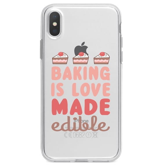 DistinctInk Clear Shockproof Hybrid Case for iPhone XS Max (6.5" Screen) - TPU Bumper Acrylic Back Tempered Glass Screen Protector - Back is Love Made Edible