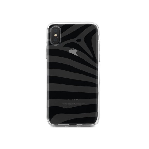 DistinctInk Clear Shockproof Hybrid Case for iPhone XS Max (6.5" Screen) - TPU Bumper, Acrylic Back, Tempered Glass Screen Protector - Black & Clear Zebra Stripes