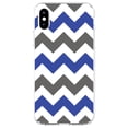 thumbnail image 1 of DistinctInk Clear Shockproof Hybrid Case for iPhone XS Max (6.5" Screen) - TPU Bumper, Acrylic Back, Tempered Glass Screen Protector - Blue Grey Chevron Stripes - Chevron Stripes Pattern, 1 of 5