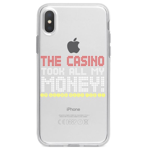 DistinctInk Clear Shockproof Hybrid Case for iPhone XS Max (6.5" Screen) - TPU Bumper Acrylic Back Tempered Glass Screen Protector - The Casino Took All My Money