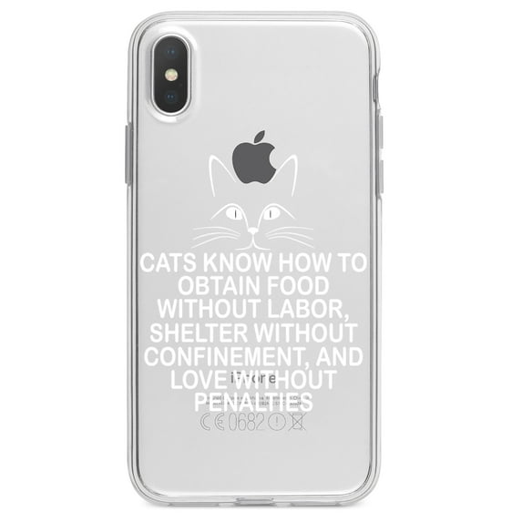 DistinctInk Clear Shockproof Hybrid Case for iPhone XS Max (6.5" Screen) - TPU Bumper Acrylic Back Tempered Glass Screen Protector - Cats Obtain Food without Labor
