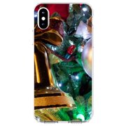 DistinctInk Clear Shockproof Hybrid Case for iPhone XS Max 6.5" Screen - TPU Bumper, Acrylic Back, Tempered Glass Screen Protector - Christmas Ornaments Bell - Christmas All Year