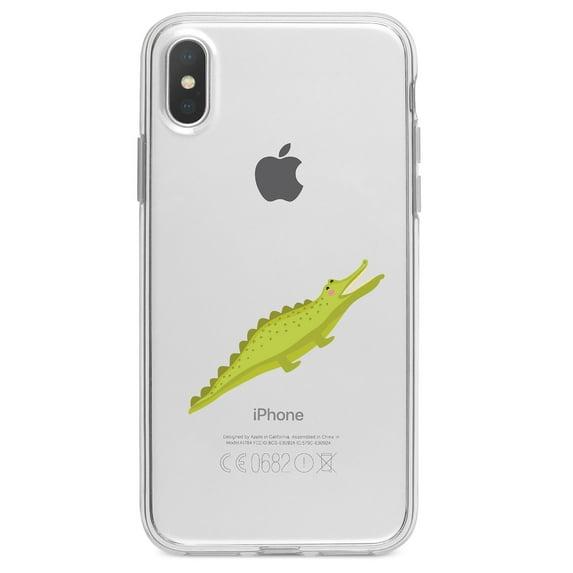 DistinctInk Clear Shockproof Hybrid Case for iPhone XS Max (6.5" Screen) - TPU Bumper Acrylic Back Tempered Glass Screen Protector - Cute Cartoon Alligator
