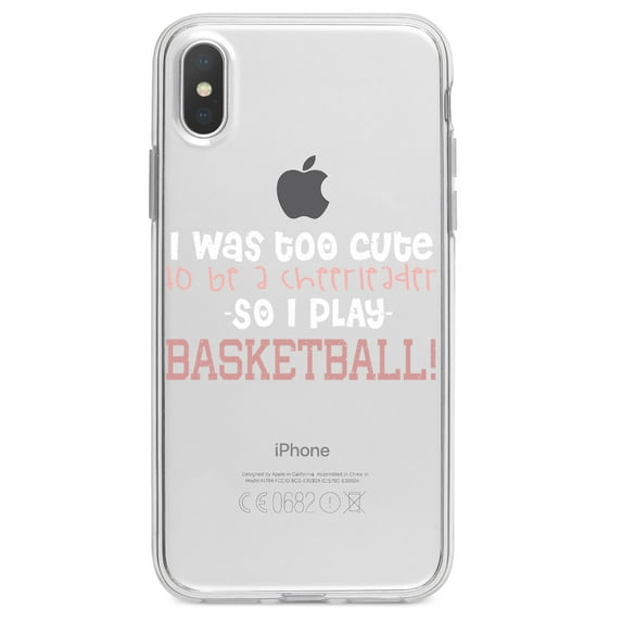 DistinctInk Clear Shockproof Hybrid Case for iPhone XS Max (6.5" Screen) - TPU Bumper Acrylic Back Tempered Glass Screen Protector - Too Cute to Be a Cheerleader Play Basketball