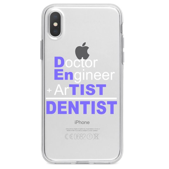DistinctInk Clear Shockproof Hybrid Case for iPhone XS Max (6.5" Screen) - TPU Bumper Acrylic Back Tempered Glass Screen Protector - Doctor Engineer + Artist = Dentist