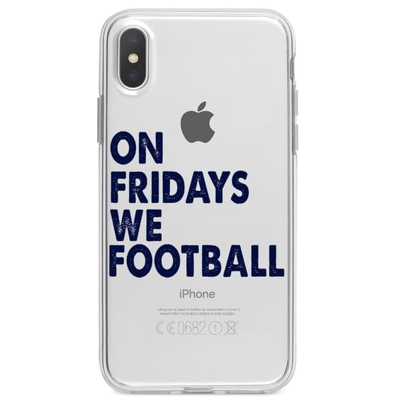 DistinctInk Clear Shockproof Hybrid Case for iPhone XS Max (6.5" Screen) - TPU Bumper Acrylic Back Tempered Glass Screen Protector - On Fridays We Football