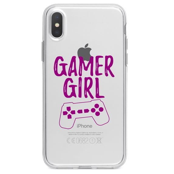 DistinctInk Clear Shockproof Hybrid Case for iPhone XS Max (6.5" Screen) - TPU Bumper Acrylic Back Tempered Glass Screen Protector - Gamer Girl - Video Games