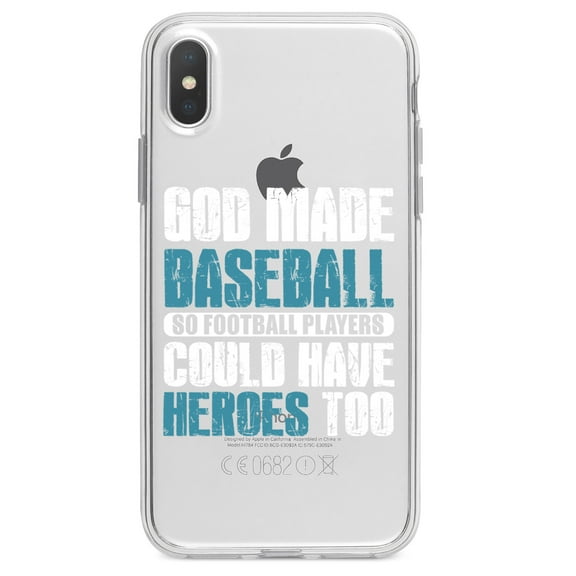 DistinctInk Clear Shockproof Hybrid Case for iPhone XS Max (6.5" Screen) - TPU Bumper Acrylic Back Tempered Glass Screen Protector - God Made Baseball so Football Players Heroes