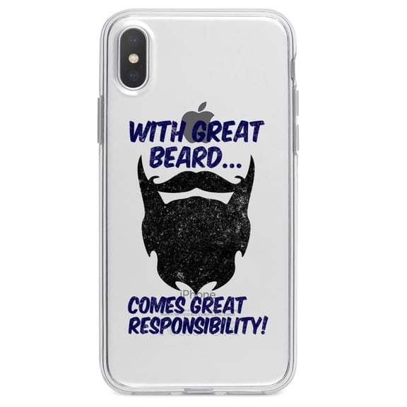 DistinctInk Clear Shockproof Hybrid Case for iPhone XS Max (6.5" Screen) - TPU Bumper Acrylic Back Tempered Glass Screen Protector - With Great Beard Comes Great Responsibility