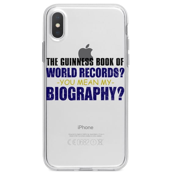DistinctInk Clear Shockproof Hybrid Case for iPhone XS Max (6.5" Screen) - TPU Bumper Acrylic Back Tempered Glass Screen Protector - Guinness Book Of Records - My Biography