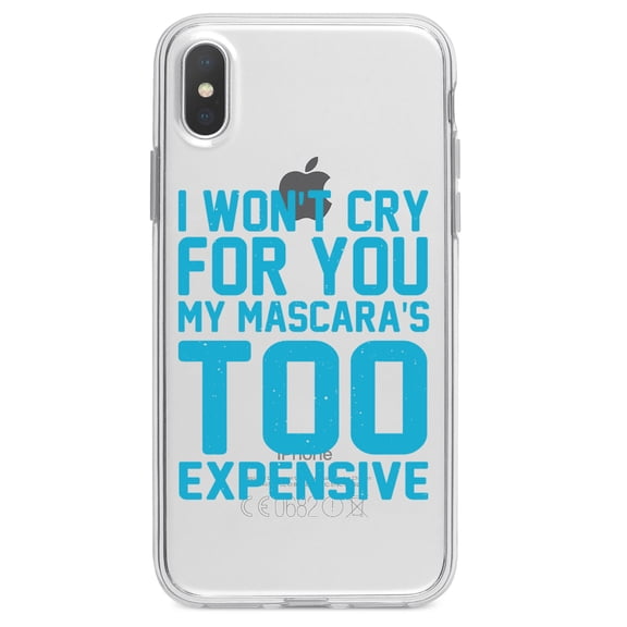 DistinctInk Clear Shockproof Hybrid Case for iPhone XS Max (6.5" Screen) - TPU Bumper Acrylic Back Tempered Glass Screen Protector - I Won't Cry For You My Mascara's Too Expensive