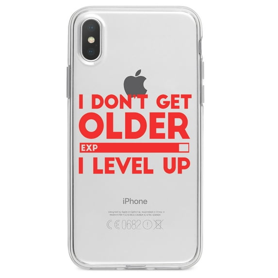 DistinctInk Clear Shockproof Hybrid Case for iPhone XS Max (6.5" Screen) - TPU Bumper Acrylic Back Tempered Glass Screen Protector - I Don't Get Older I Level Up - Gamer