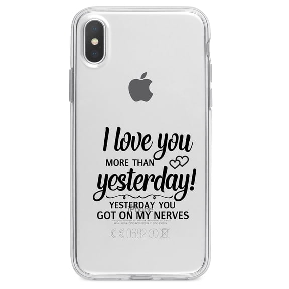 DistinctInk Clear Shockproof Hybrid Case for iPhone XS Max (6.5" Screen) - TPU Bumper Acrylic Back Tempered Glass Screen Protector - I Love You More Than Yesterday, Got On My Nerves
