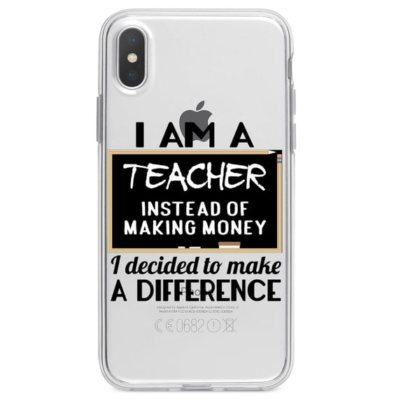 DistinctInk Clear Shockproof Hybrid Case for iPhone XS Max (6.5" Screen) - TPU Bumper Acrylic Back Tempered Glass Screen Protector - I Am A Teacher Make Difference Not Money