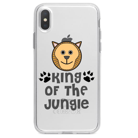 DistinctInk Clear Shockproof Hybrid Case for iPhone XS Max (6.5" Screen) - TPU Bumper Acrylic Back Tempered Glass Screen Protector - King of the Jungle - Lion