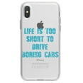 thumbnail image 1 of DistinctInk Clear Shockproof Hybrid Case for iPhone XS Max (6.5" Screen) - TPU Bumper Acrylic Back Tempered Glass Screen Protector - Life is Too Short to Drive Boring Cars, 1 of 5