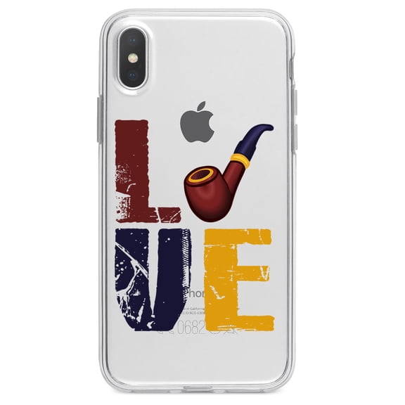 DistinctInk Clear Shockproof Hybrid Case for iPhone XS Max (6.5" Screen) - TPU Bumper Acrylic Back Tempered Glass Screen Protector - Love Pipe Smoking