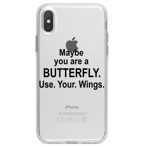 DistinctInk Clear Shockproof Hybrid Case for iPhone XS Max (6.5" Screen) - TPU Bumper Acrylic Back Tempered Glass Screen Protector - Maybe You Are a Butterfly