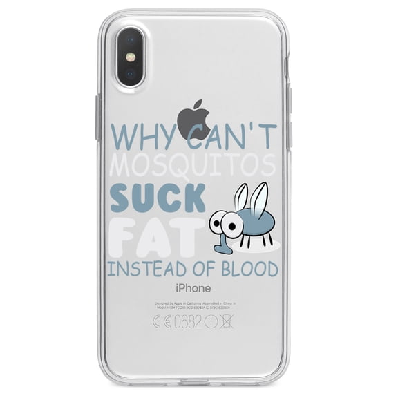 DistinctInk Clear Shockproof Hybrid Case for iPhone XS Max (6.5" Screen) - TPU Bumper Acrylic Back Tempered Glass Screen Protector - Why Can't Mosquitos Suck Fat Instead of Blood