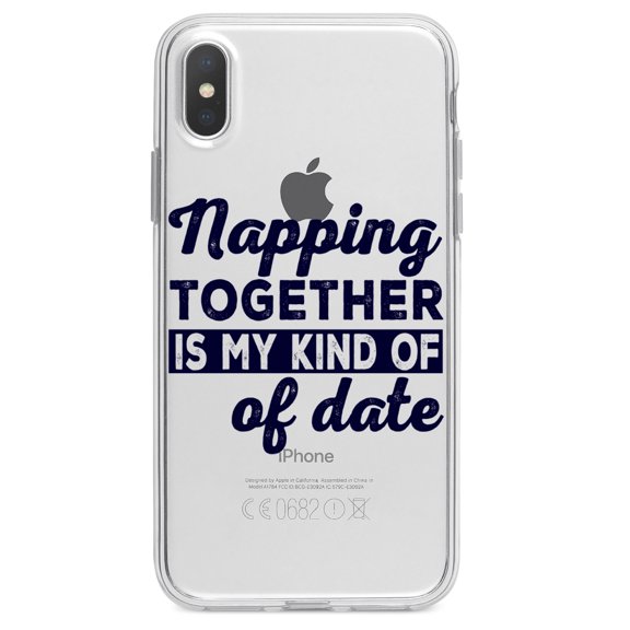 DistinctInk Clear Shockproof Hybrid Case for iPhone XS Max (6.5" Screen) - TPU Bumper Acrylic Back Tempered Glass Screen Protector - Napping Together is My Kind of Date