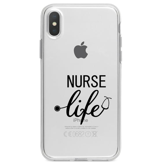 DistinctInk Clear Shockproof Hybrid Case for iPhone XS Max (6.5" Screen) - TPU Bumper Acrylic Back Tempered Glass Screen Protector - Nurse Life Stethoscope Black