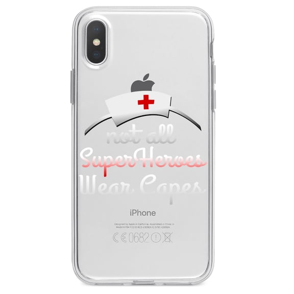 DistinctInk Clear Shockproof Hybrid Case for iPhone XS Max (6.5" Screen) - TPU Bumper Acrylic Back Tempered Glass Screen Protector - Nurse - Not All Super Heroes Wear Capes