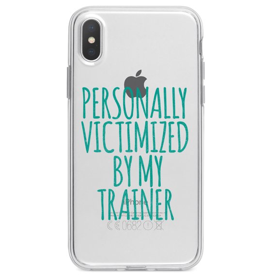 DistinctInk Clear Shockproof Hybrid Case for iPhone XS Max (6.5" Screen) - TPU Bumper Acrylic Back Tempered Glass Screen Protector - Personally Victimized by My Trainer