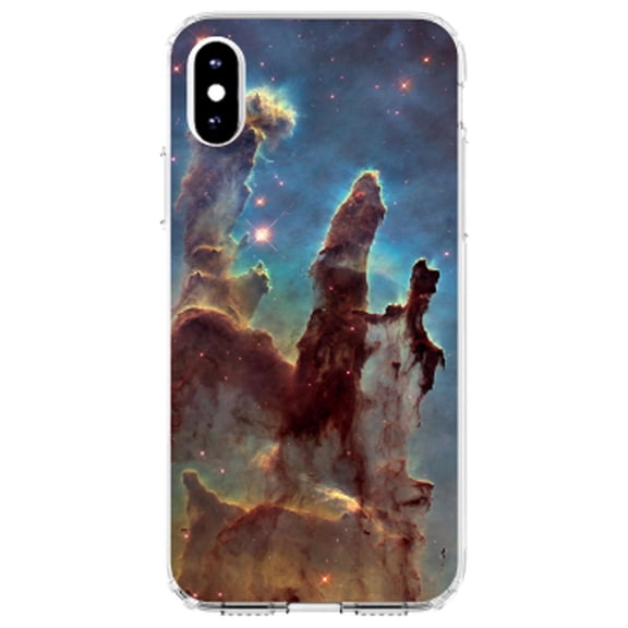 DistinctInk Clear Shockproof Hybrid Case for iPhone XS Max (6.5" Screen) - TPU Bumper, Acrylic Back, Tempered Glass Screen Protector - Pillars of Creation - Show Your Love of Astronomy
