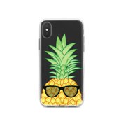 DistinctInk Clear Shockproof Hybrid Case for iPhone XS Max 6.5" Screen - TPU Bumper, Acrylic Back, Tempered Glass Screen Protector - Pineapple Top with Shades