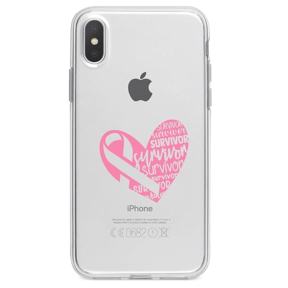 DistinctInk Clear Shockproof Hybrid Case for iPhone XS Max (6.5" Screen) - TPU Bumper Acrylic Back Tempered Glass Screen Protector - Pink Ribbon Cancer - Survivor Heart