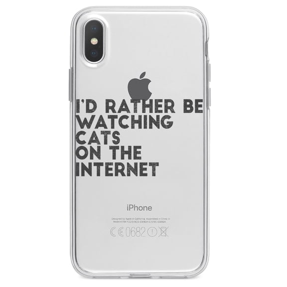 DistinctInk Clear Shockproof Hybrid Case for iPhone XS Max (6.5" Screen) - TPU Bumper Acrylic Back Tempered Glass Screen Protector - Rather Be Watch Cats On The Internet